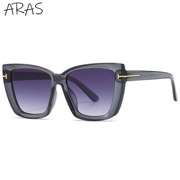 Mode Cat Eye Solglasögon Dam Lyxmärke Trendiga Oversized Cateye Solglasögon Dam Gradient Solglasögon Big Frame Glasögon C9 Transparent Gray With a bag