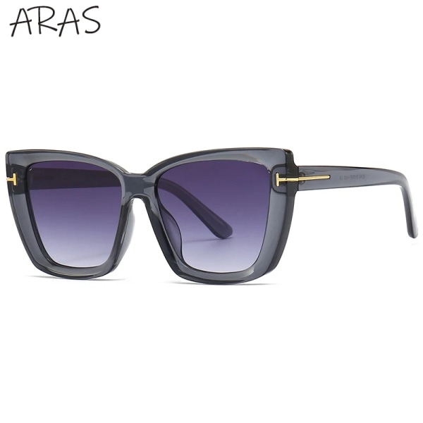 Mode Cat Eye Solglasögon Dam Lyxmärke Trendiga Oversized Cateye Solglasögon Dam Gradient Solglasögon Big Frame Glasögon C9 Transparent Gray With the box
