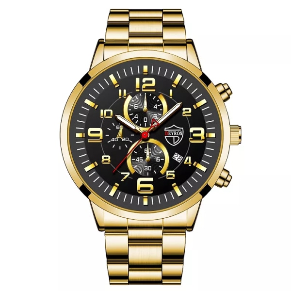 Mode Herrsportklockor för män Lyxig rostfritt stål Watch Lysande klocka Man Business Casual Watch Gold Black