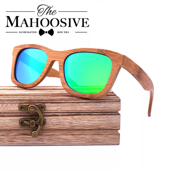 Naturliga bambu träsolglasögon handgjorda polariserad spegelbeläggning linser glasögon glasögon original trä Oculos de sol masculino BLUE Wood