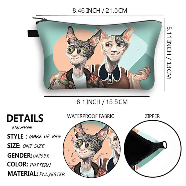 Sphynx Cat Print Kosmetikväska Kvinna Multifunktionell Skönhetsväska Dammtät förvaringsväska Dam Rese Case flickor Makeupväska shzbwumaom2