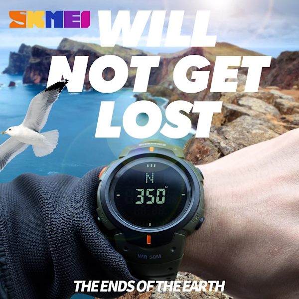 SKMEI Outdoor Chronograph Compass Watch Herr Multifunktion Vattentät LED Elektroniska Digitala Sportklockor Modearmbandsur Black