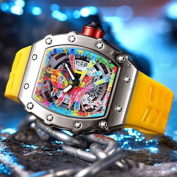 Modern design watch Sport lysande vattentät militärautomatisk watch för man pojkar Silikonrem Tonneau-urtavla QT336-5 with box