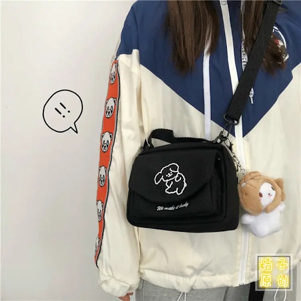Japansk Söt Mjuk Söt Hund Canvas Liten Väska Koreansk Liten Fresh Girl Messenger Bag Plånböcker och handväskor Handväskor Damväskor white