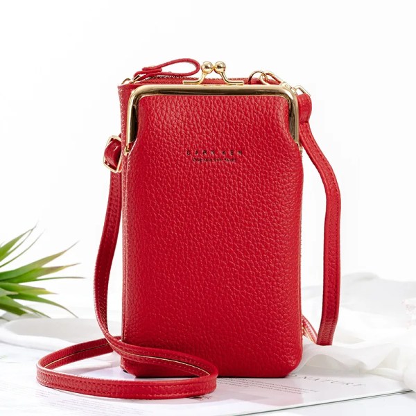 Crossbody-väska i läder för kvinnor Mode liten mini-matt läder Axelremsväska Clutch Telefonväska för damer Handväska Red