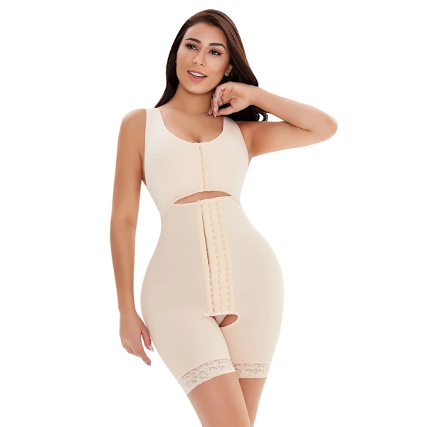 Kvinnor Shapewear Body Shaper Trosa Fajas Efter operation Efter fettsugning Kompressionsplagg Butt Lifter Krokar Beige XXL