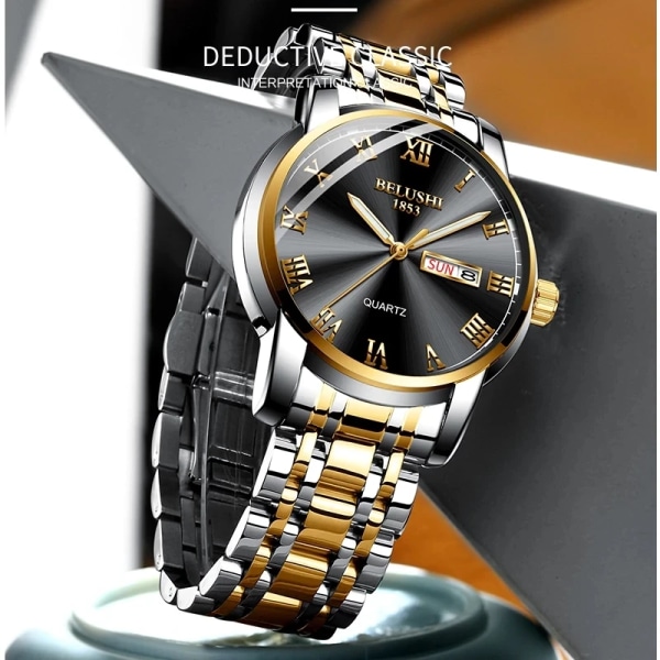 BELUSHI Business Herrklockor Kända märke Lyxig Big Dial Watch Vattentät Quartz Gold Watch Herr montre homme 2021 full silver add box