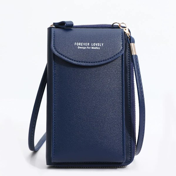 3 stilar kvinnor väskor mjuka läder plånböcker Pekskärm mobiltelefon handväska Crossbody axelrem handväska för dam Dark Blue 3