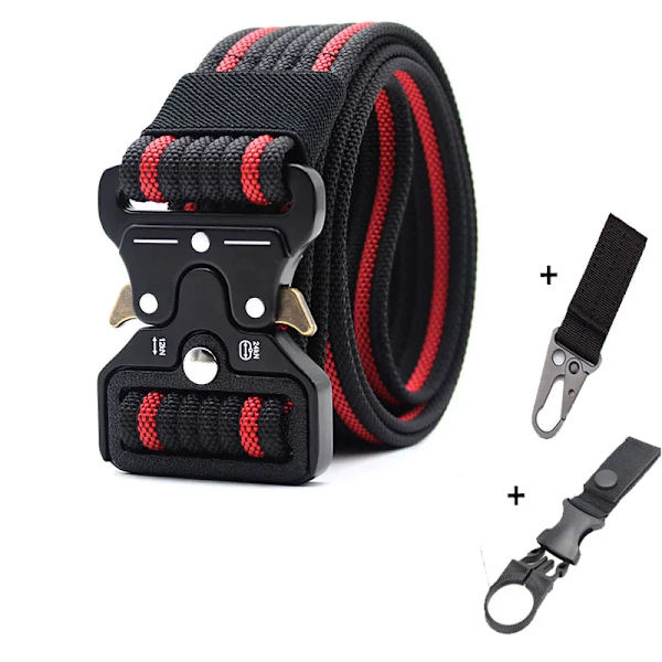 Army Nylon Herr Midjerem Elastiskt Metallspänne Gördel Röd Blå Orange Grå Taktisk Nylon Militärt tungt bälte belt 2 hooks(.1971) 125cm(.1971)