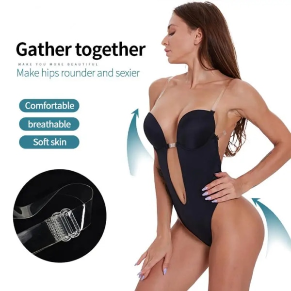 Sexig helkroppsdräkt Djup V-hals Kroppsformare Rygglös låg midja stringtrosa Damer Sheer Straps Push Up BHS Seamless Body Underkläder skin S 32