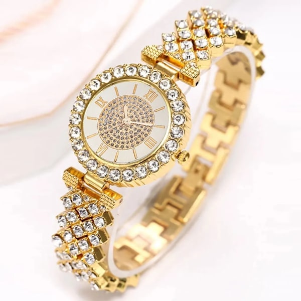 Watch 2022 Ny Hot Luxury Diamond Top Mode Fritid Set Ge present Relogio Feminino Gold Set 3