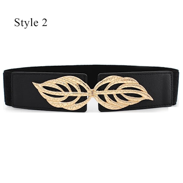 65 cm Klassisk svart korsett Elastiska bälten för kvinnor blad Metallspänne Stretchbälte Cummerband Bred bälte Klänning Kappa Midjeband style 2 one size