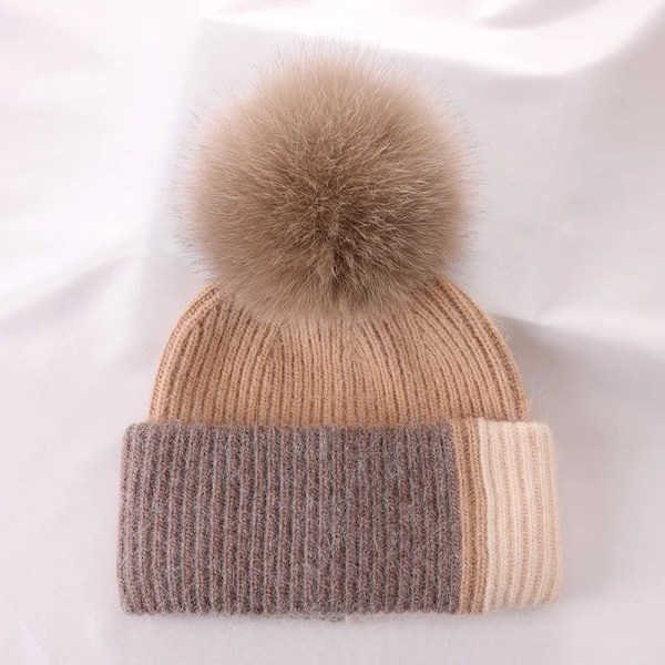 Ny Pom Pom-hatt med moderiktig sömnad i färg - vinterhatt för flickor och kvinnor - varma mössor av hög kvalitet med Pom Pom khaki 54-60cm