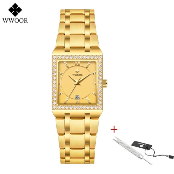 WWOOR New Gold Watch 8858 Damklockor Ståltopp Lyxmärke Damarmband Klockor Damklocka Montre Femme Relogio Feminino Gold Gold(.355)