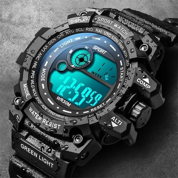 Nya män LED Digitala klockor Lysande Mode Sport Vattentäta klockor För Man Date Army Military Clock Relogio Masculino Black