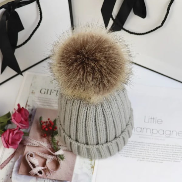 Ny Pom Pom-hatt - Trendig vinterhatt för flickor och kvinnor - Varma mössor av hög kvalitet Brown Kid