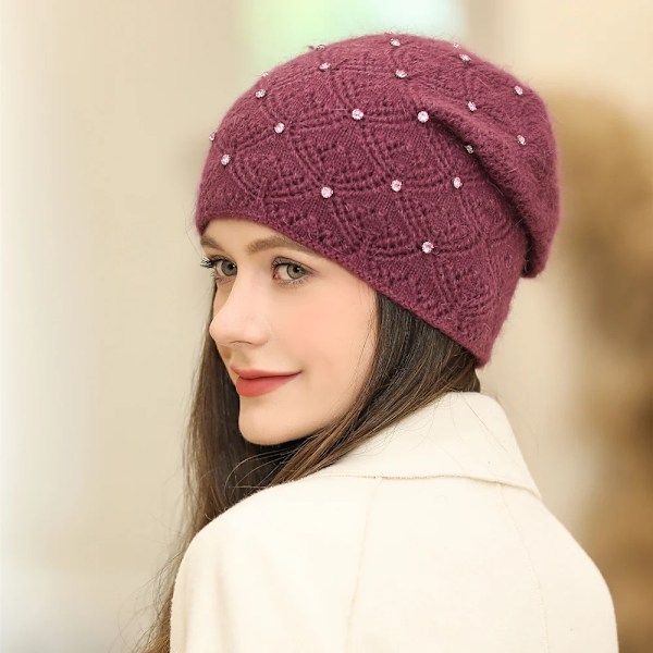 Ny vintermössa för kvinnor, StreetwearBlend, varm mössa, modeaccessoar, beanie för kvinnor, avslappnad stickad mössa Wine Red 55cm-58cm