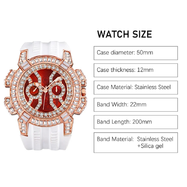 Moissanite Diamond Jacob&Co Mode Watch för män Ny watch Herr Hip Hop Lyx 18K guld Chrono vit gummiröd watch V318-SBL