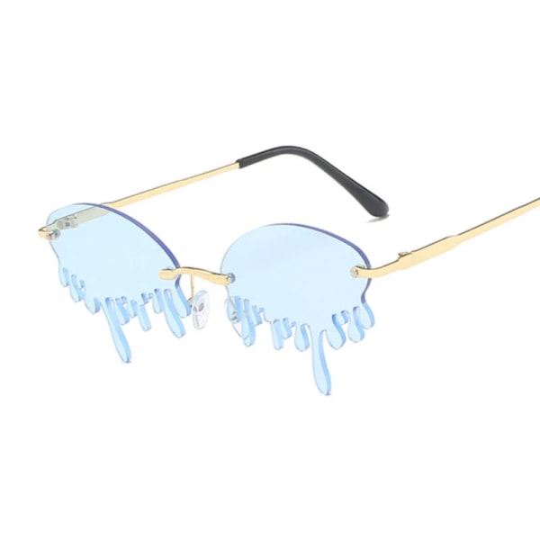Mode båglösa solglasögon Kvinna Trendiga tårar formade solglasögon Kvinnlig varumärkesdesigner Vintage metall ramlösa Oculos De Sol Blue