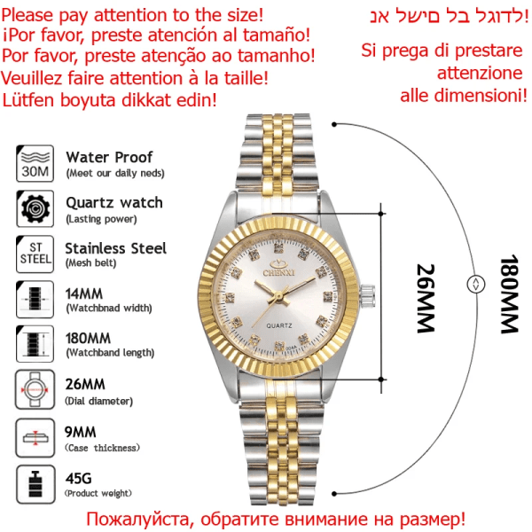 CHENXI Luxury Style Watch i rostfritt stål Kvartsklockor Vattentät Diamant Kvinna Armbandsur Mode Elegant Damklocka 004A Calendar White