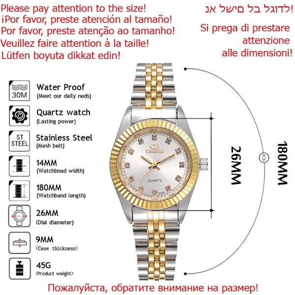 CHENXI Luxury Style Watch i rostfritt stål Kvartsklockor Vattentät Diamant Kvinna Armbandsur Mode Elegant Damklocka 004C Silver White