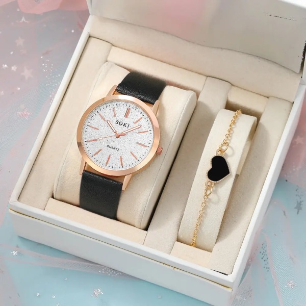 2st Set Damklockor Set Watch Ny Enkel Casual Dam Analog Armbandsur Armband Present Reloj Mujer White