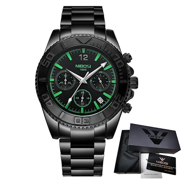 NIBOSI Casual Sport Herrklockor Chronograph Stainless Diver Watch Armbandsur Big Dial Quartz Clock Luminous Relogio Masculino C