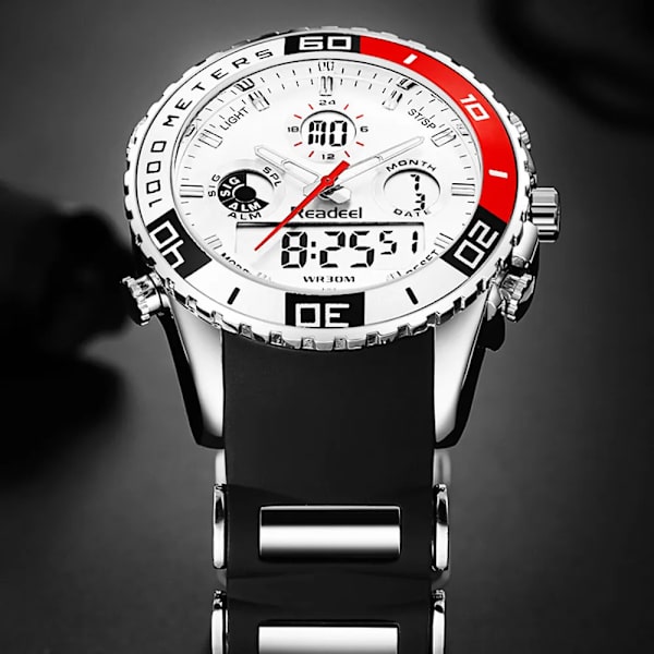 2017 Top Lyx Märke Män Gummi LED Digitala klockor Herr Kvarts Analog Watch Man Mode Simning Sport Army Militär Watch Red