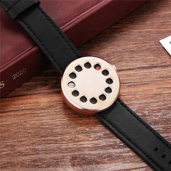 Unik Creative Halv Transparent Unisex watch klocka För män Kvinnor Par Nörd Snygga Läder Armbandsur Mode Quartz watch DESIGN 2 (D)