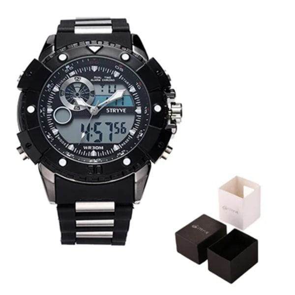 Stryve 8001 Vattentäta armbandsur för män med dubbla rörelser relojes manlig modedesigner herr lyxklockor black with box