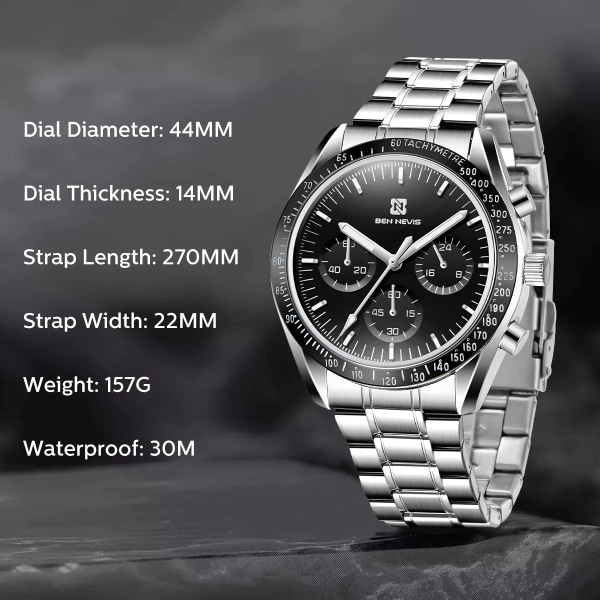 BEN NEVIS SPEEDMASTER Automatisk datumhastighet Watch för män Mode Quartz Exakta kopior lyxmärken Sport silver