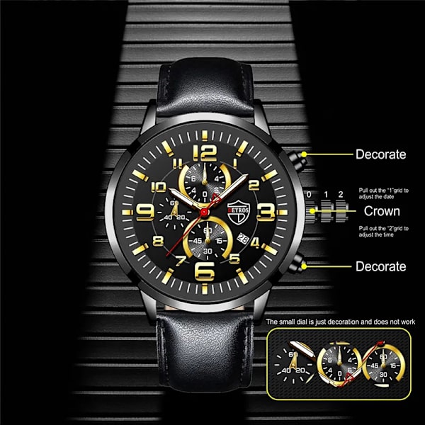 Herrklockor Rostfritt stål Läder Quartz Armbandsur Man Business Watch Watch Datum Lysande Man Casual Armband Klocka As shown 3