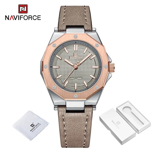 NAVIFORCE Mode Minimalistisk Design Watch för kvinnor Casual Quartz Dam Läder Armbandsur Case Kvinnlig klocka RGGYGY-BOX