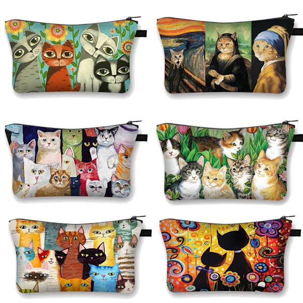 Söt Print Case Dam Sminkväskor Tecknad Kattunge Kosmetikväskor Flickor Förvaringsväska Rolig katt Cosplay Mona Lisa shzbmaot07