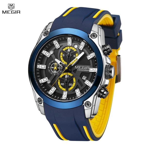 MEGIR Original blå sportklockor för män Top Luxury Chronograph Armbandsur Military Quartz Clock Luminous Big Dial Reloj Hombre Rose black