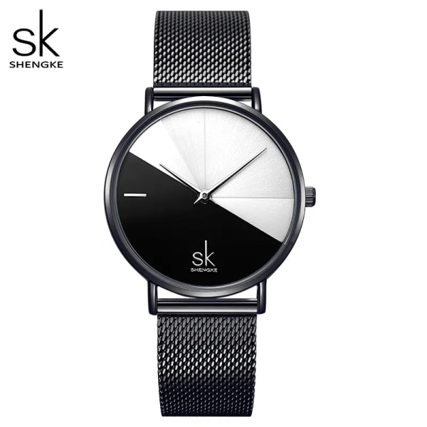 Shengke Original Design Dam Klockor Kreativt Mode Dam Quartz Armbandsur SK Dam Clock Movement Montre Feminino Watch black band