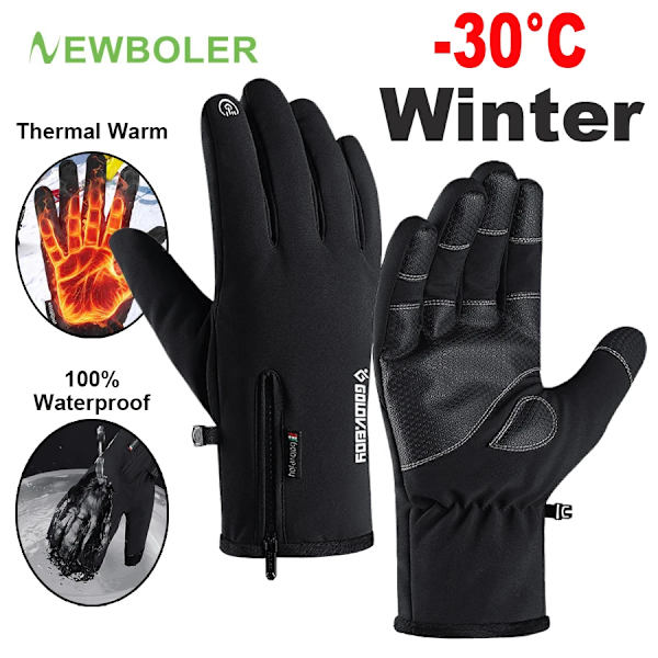 NEWBOLER Cykelhandskar Vinter Helt Finger Vattentät Skidåkning Utomhus Sport Cykelhandskar För Cykel Scooter Motorcykel Man Kvinnor GOL117 RED M
