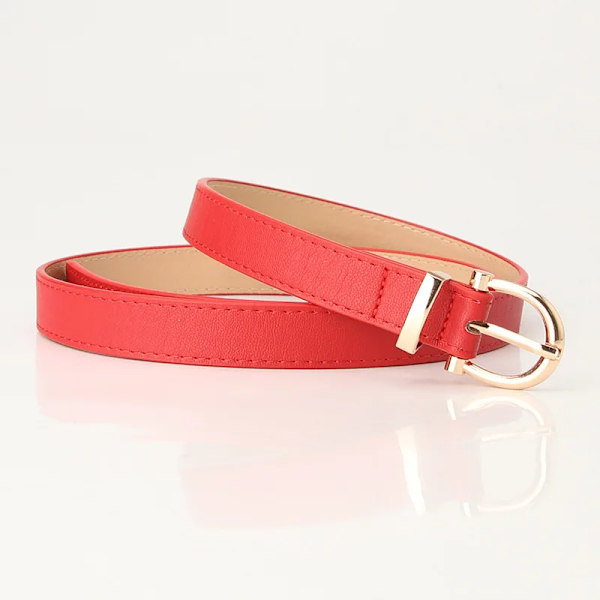Mode Läderbälten för kvinnor Enkel Mental Pin Spänne Flickor Tunt Bälte Denim Jeans Klänning Kjol Lyxmärke Retro midjeband Red-2cm 105CM