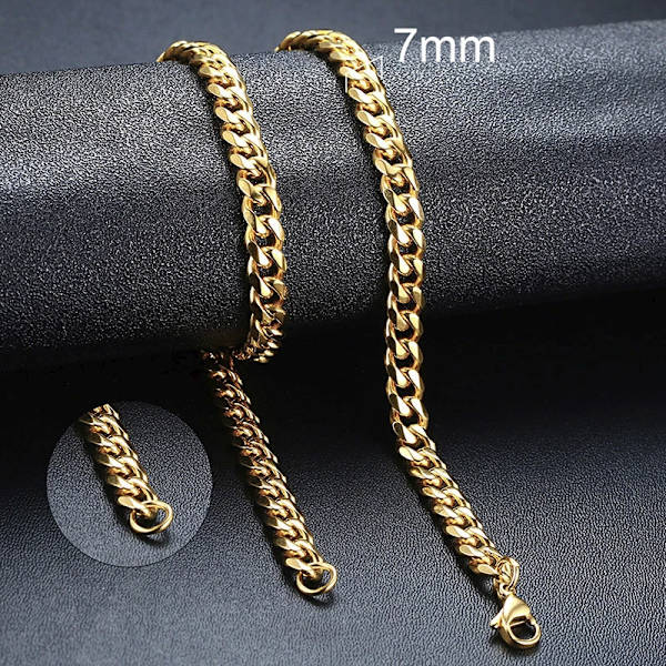 Vnox 18-70 cm Curb Chain Halsband 3-11 mm Miami Cuban Link Klassisk Punk, tungmetall, Långt Damhalsband i rostfritt stål 7mm Gold 18cm Bracelet