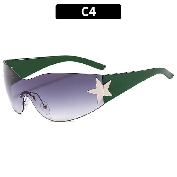 Y2K Solglasögon för kvinnor Män Trendiga båglösa Star Punk One Piece Goggles Oversized Wrap Around Solglasögon 2000-talsglasögon UV400 Solglasögon A-C4