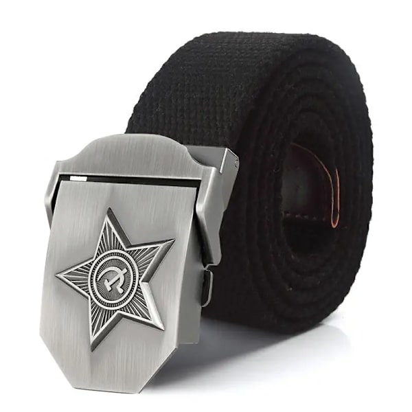 SupSindy Män&Kvinnor Canvasbälten 3D Five Rays Star Army Militär Taktiskt bälte CCCP Patriotiska soldater Man Strap Jeans Midjeband Black 100cm