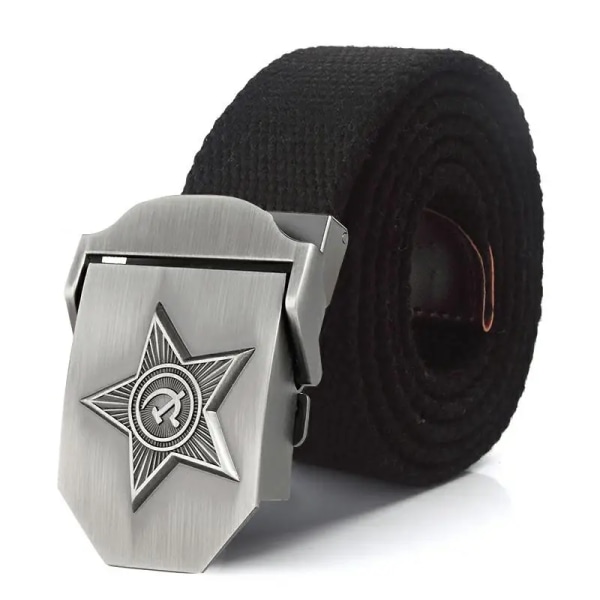 SupSindy Män&Kvinnor Canvasbälten 3D Five Rays Star Army Militär Taktiskt bälte CCCP Patriotiska soldater Man Strap Jeans Midjeband Black 130cm