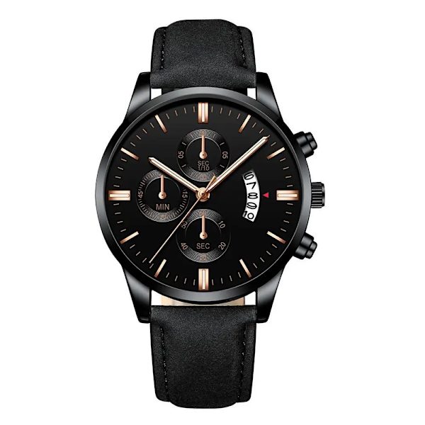 Herrklocka Watch Lyx Herrmode Business Quartz Watch Herr Casual Läderarmband Watch för kvinnor Black rose gold