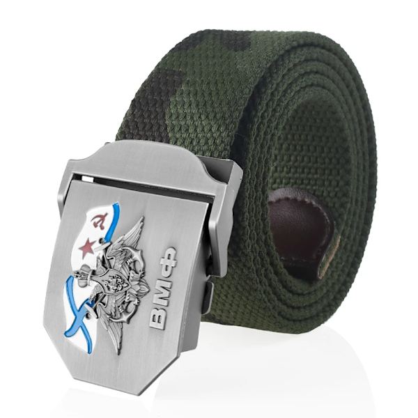 SupSindy Herr&Kvinnor Canvasbälte 3D rysk marinblå ВМФ Metallspänne Jeans Midjeband USSR Militärsoldater Taktiska bälten Mansrem Camouflage 110cm