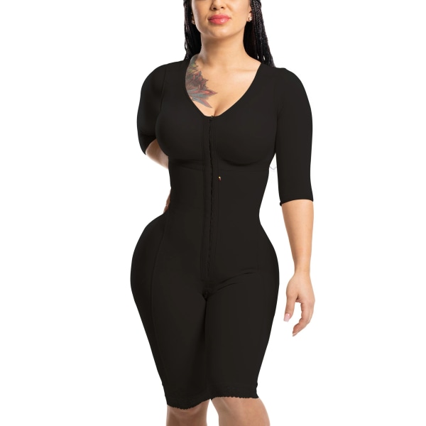 Helkroppsformare Post-kirurgiska ärmar och behå Faja med ärmar och behå Postpartum Recovery One Piece Shapewear Black XL