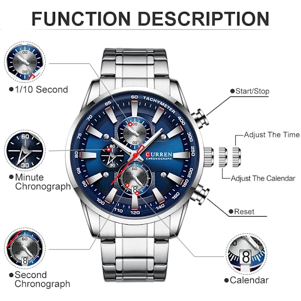 Nya klockor för män Topp lyxmärke CURREN Kvarts watch Sport Vattentät armbandsur Chronograph Date Relogio Masculino S BE Box