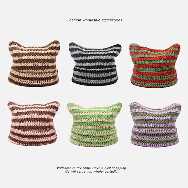 Harajuku Punk Gothic Stickad Kattöron Liten Djävulsmössa Millennium Kvinna Kawaii Designer Vinter Handgjord Beanie Keps för Kvinnor style 12