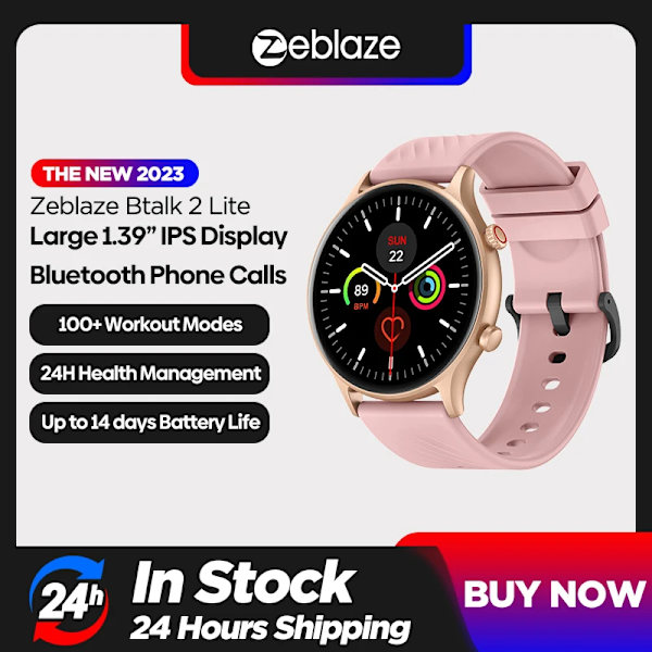 Ny Zeblaze Btalk 2 Lite Smart Watch Stor 1,39-tums HD-skärm Bluetooth -telefonsamtal 24h Health 100+ träningslägen för kvinnor Rose Pink