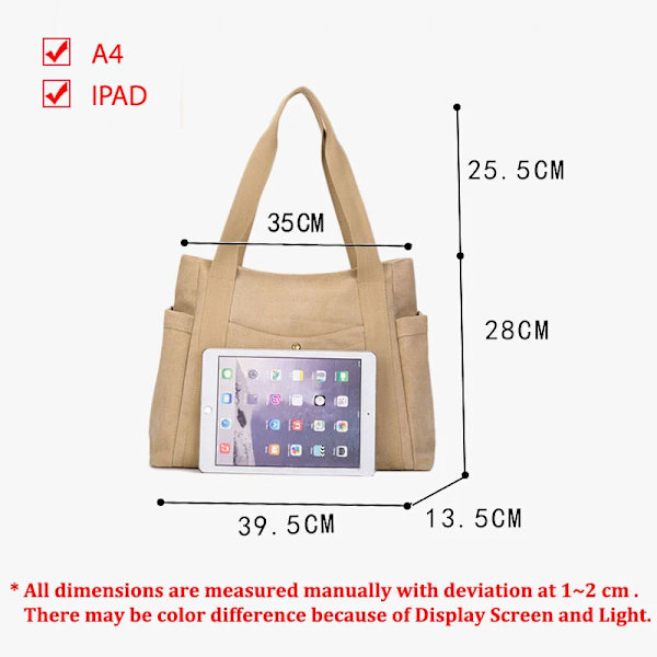 A4 Stor kvinnlig tygväska Canvas Tyg Axelväska Dam Stor Casual Canvas Bag Handväskor för kvinnor Skola Tonåring Damer Dark Gray