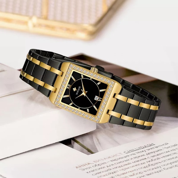 WWOOR Reloj Nytt mode watch diamantklocka Toppmärke lyx fyrkantig armbandsur Enkel watch Liten watch Relogio Feminino Black rose(.333)